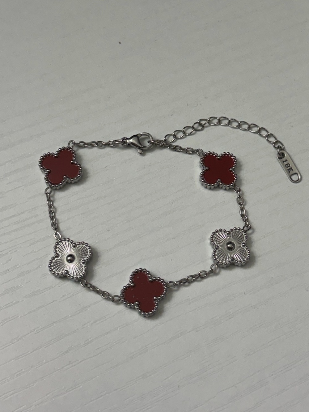 Red Clover Bracelet Stainless Steel Silver Tone 18K Charm Y2K Jewelry